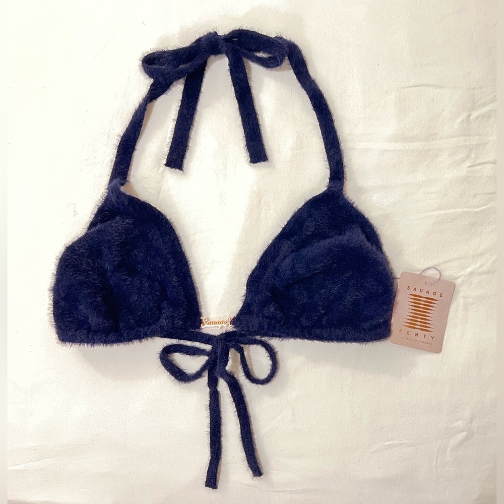 Savage X Fenty Navy Blue Fuzzy Bikini Top